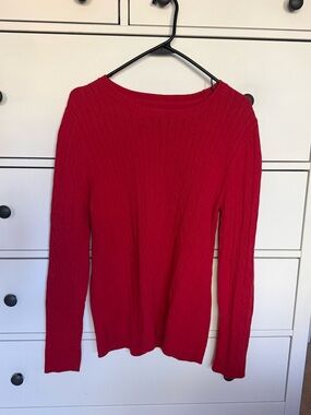 Classic Red Cable-Knit Women’s Sweater